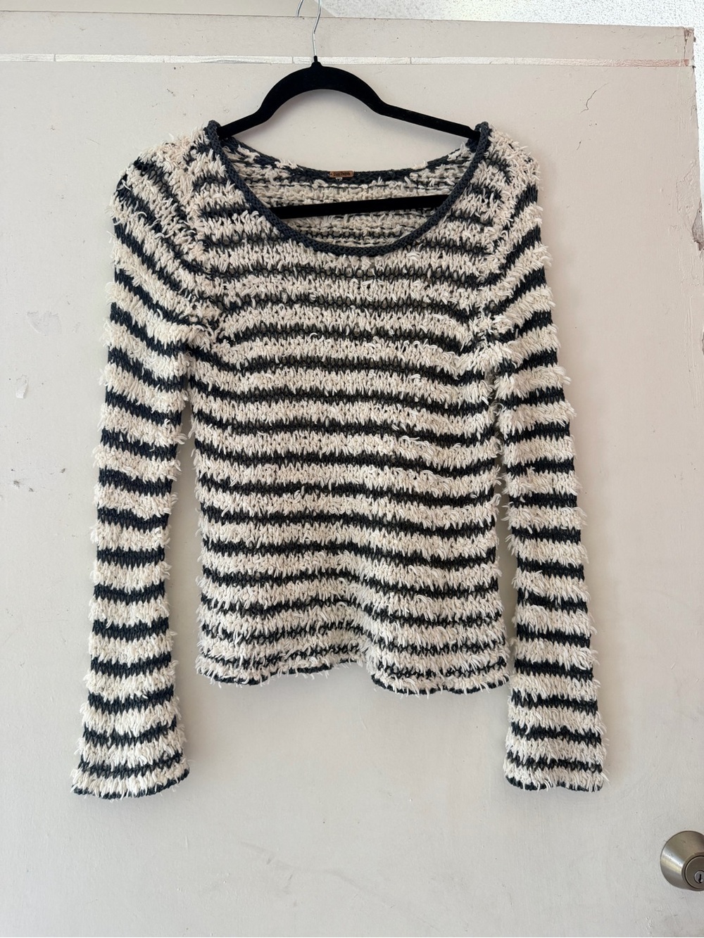 Free people Striped Fuzzy Knit Long-Sleeve Sweater - Black & Cream